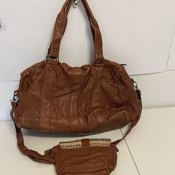 VTG Y2K 2000s UnderOneSky Brown Faux Leather Tapestry Travel Weekend Bags Set2 - Picture 7 of 11